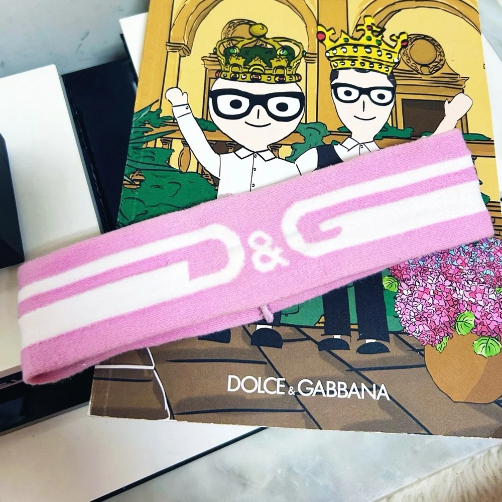 Authentic Dolce & Gabbana DG Beachwear Baby Pink & White Logo Headband
